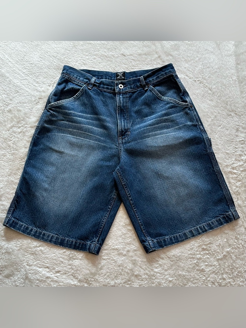 Vintage Y2K Express Jeans Baggy Denim Carpenter Shorts Tag 34 (Fits 32) Jorts